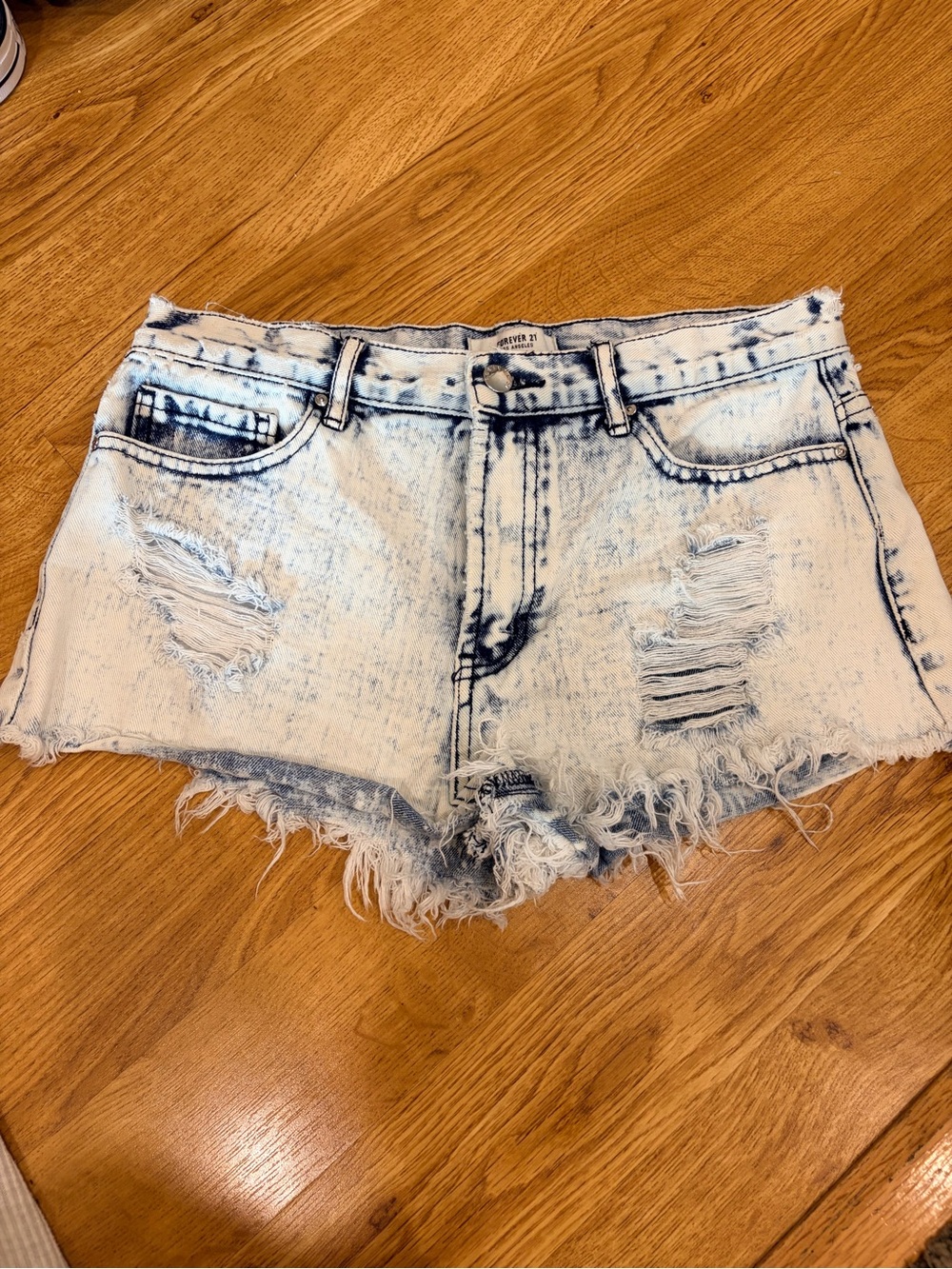 Distressed Acid-Wash Denim Shorts